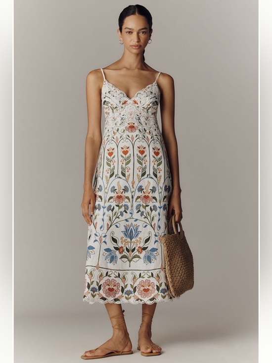FARM Rio Dresses & Skirts - NWT Farm Rio Off-White Stitched Garden Midi Dress